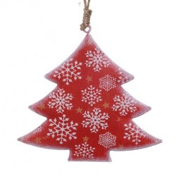 10cm Rustic Tinware Christmas Tree Decorations Red Snowflake Trees - 14X109a