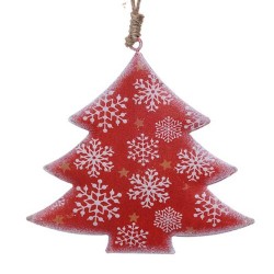 10cm Rustic Tinware Christmas Tree Decorations Red Snowflake Trees - 14X109a