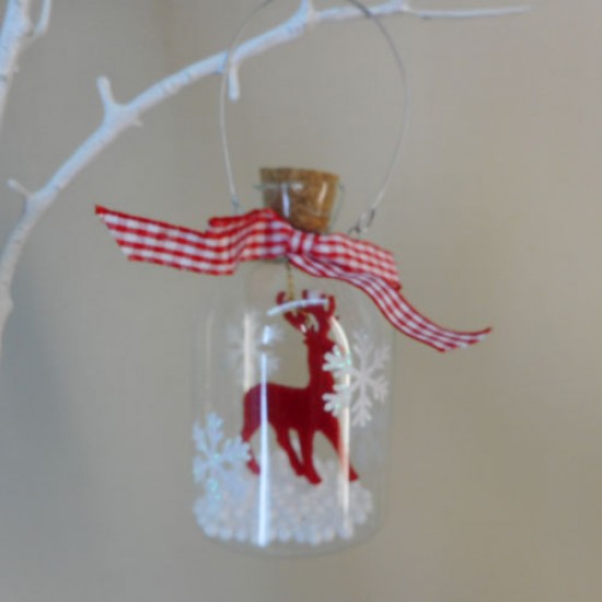 Scandi Style Glass Bottle Baubles with Red Reindeer - 17X016