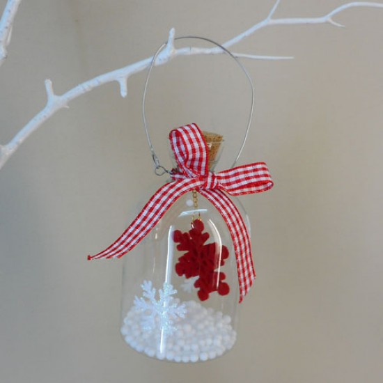 Scandi Style Glass Bottle Baubles with Red Snowflake - 17X032