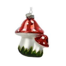 Toadstool Glass Christmas Bauble 75mm - X24055