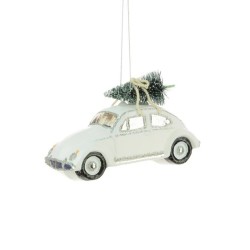 Glass Beetle Christmas Baubles White - X25078