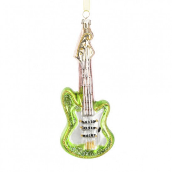 Glass Guitar Christmas Baubles Green - X21105