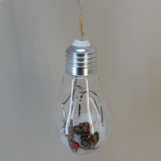 Glass Light Bulb Christmas Baubles with Red Berries - 17X019