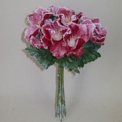 Artificial Christmas Roses Posy (Hellebores) Red Frosted - 15X049 