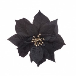 17cm Poinsettia on Clip Black - X22054 : Delivery due Sept 2022