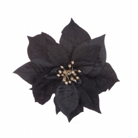 17cm Poinsettia on Clip Black - X22054 BAY3B