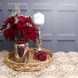 Christmas Artificial Flower Arrangements | Red Poinsettias in Silver Vase - X22001 