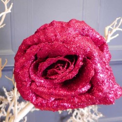 Christmas Clip on Glitter Rose Hot Pink 16cm - X22049