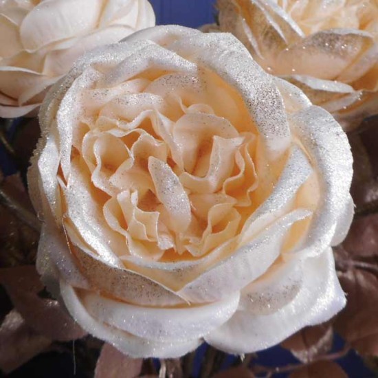 Christmas Flowers | Glitter Rose Cream Peach 55cm - X22028 