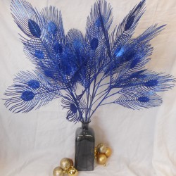 Glitter Peacock Feathers Blue 93cm - X23027