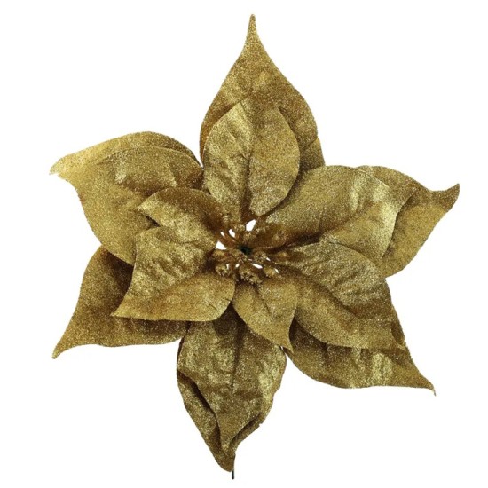Sparkle Finish Poinsettia Pick Gold 24cm - X25009 Sparkle Finish Poinsettia Pick Gold 24cm - X25009
