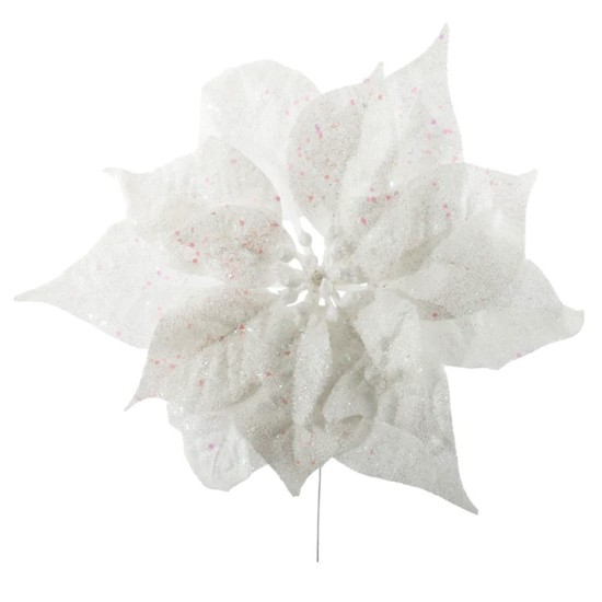 Sparkle Finish Poinsettia Pick White 24cm - X25008 Sparkle Finish Poinsettia Pick White 24cm - X25008