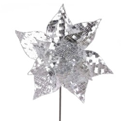 Mirror Disco Ball Poinsettia Silver 50cm-  X25066