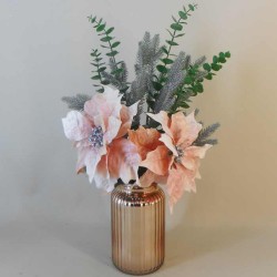 Christmas Flower Arrangements | Pink Poinsettias and Greenery 53cm - X22062 FR2C