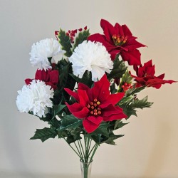 Artificial Poinsettia Carnation and Holly Bouquet 50cm - X24036 BAY 2D