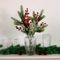 Christmas Flower Arrangements | Red Berries and Pine in Ribbed Vase - X25037