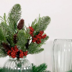 Christmas Flower Arrangements | Red Berries and Pine Cones in Ribbed Vase - X25036