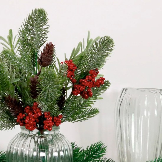 Christmas Flower Arrangements | Red Berries and Pine Cones in Ribbed Vase - X25036 PR1C Christmas Flower Arrangements | Red Berries and Pine Cones in Ribbed Vase - X25036 PR1C