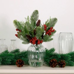 Christmas Flower Arrangements | Red Berries and Pine Cones in Ribbed Vase - X25036