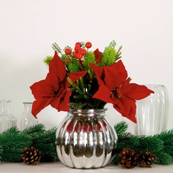 Christmas Flower Arrangements | Red Poinsettias and Berries in Silver Vase - X25035