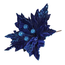 Velvet Poinsettia on Short Stem Royal Blue - X25001