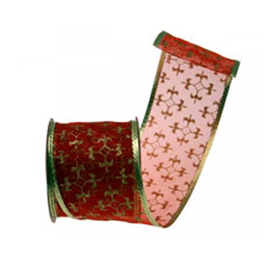 Red and Gold Fleur de Lys Wired Ribbon  Christmas Ribbon