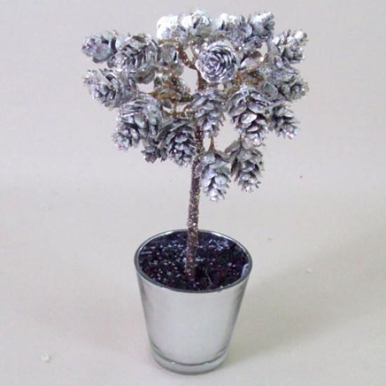 Mini Fir Cones Topiary Tree in Silver Pot - 15X113 2B
