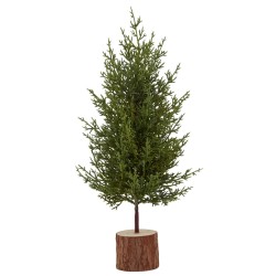 Small Christmas Fir Tree in Wood Log 38cm - X24034 BAY3C