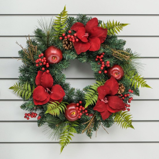 Amaryllis and Apples Christmas Wreath 60cm - X24024