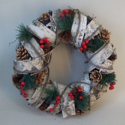 Rustic Birch Trim Christmas Wreath or Candle Ring - 16X046