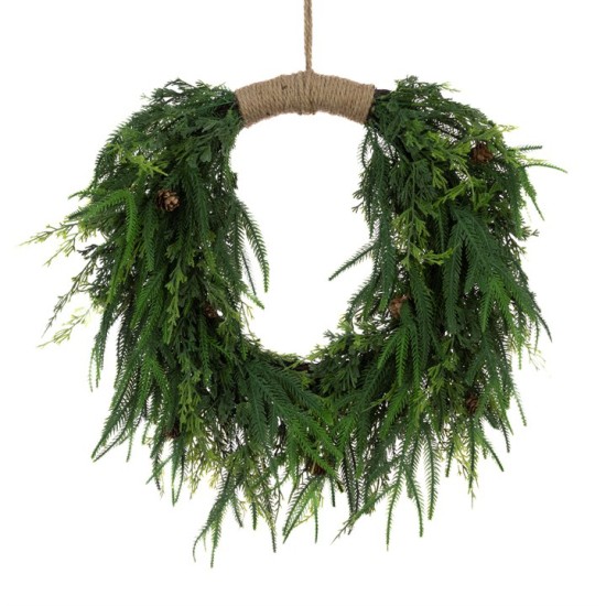 Real Touch Cedar Pine Jute Wreath 60cm - X25058 Real Touch Cedar Pine Jute Wreath 60cm - X25058