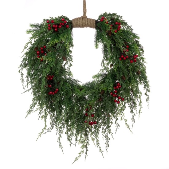 Real Touch Cedar and Berries Jute Wreath 71cm - X25059 Real Touch Cedar and Berries Jute Wreath 71cm - X25059