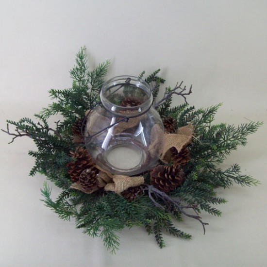 58cm Country Pine Christmas Wreath with Hurricane Vase | Christmas ...