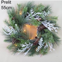 Large Prelit Frosted Pine Christmas Wreath 50cm - 14X038 