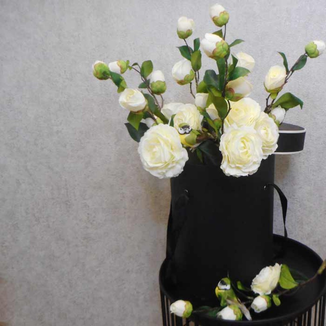Artificial Camellias Cream 58cm Artificial Flowers