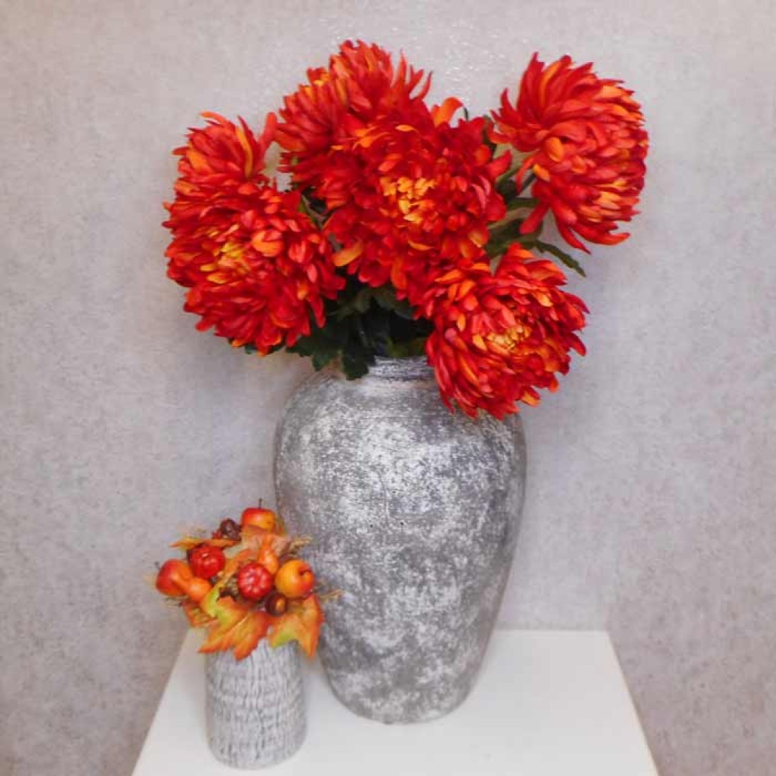 Artificial Bloom Chrysanthemum Flame Red Orange 90cm Artificial Flowers