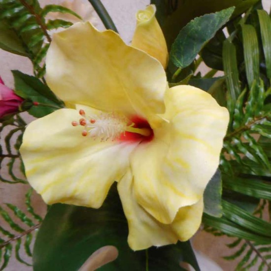 Artificial Hibiscus Flower and Bud Yellow 62cm - H048 H1