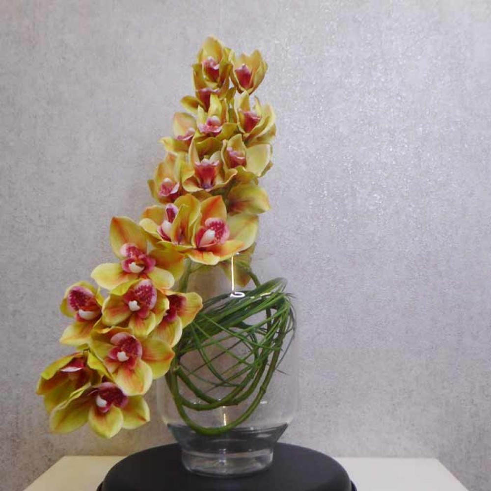 Real Touch Artificial Cymbidium Orchid Green 70cm Artificial Flowers