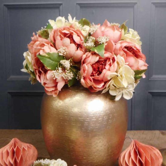 Ceres Peony and Hydrangea Wedding Posy Coral Peach 24cm - P018 II3