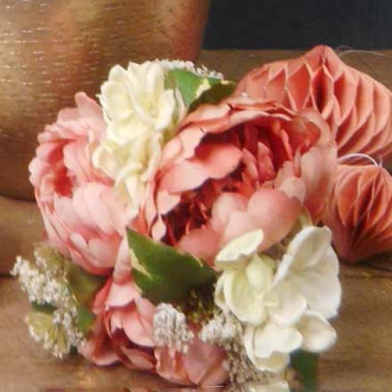 Ceres Peony and Hydrangea Wedding Posy Coral Peach 24cm - P018 II3