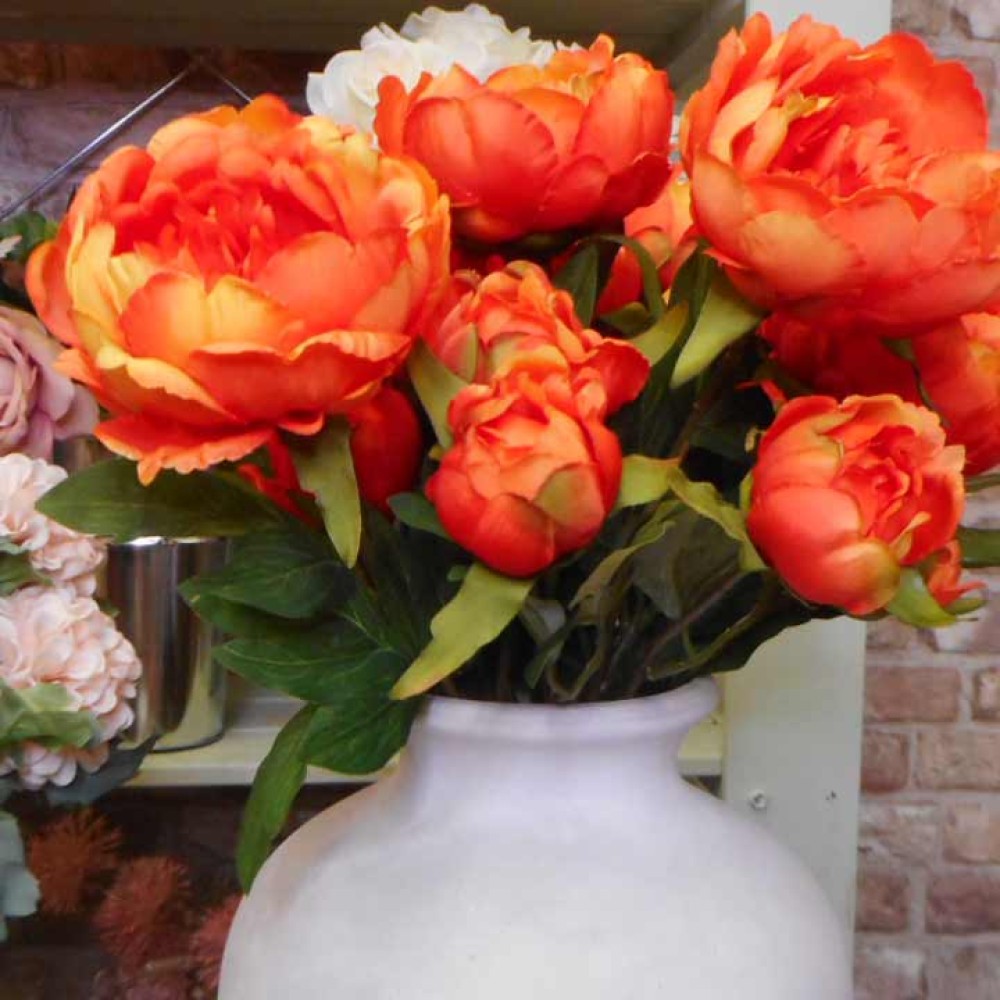 Artificial Peony Flowers Orange 50cm Artificial Flowers