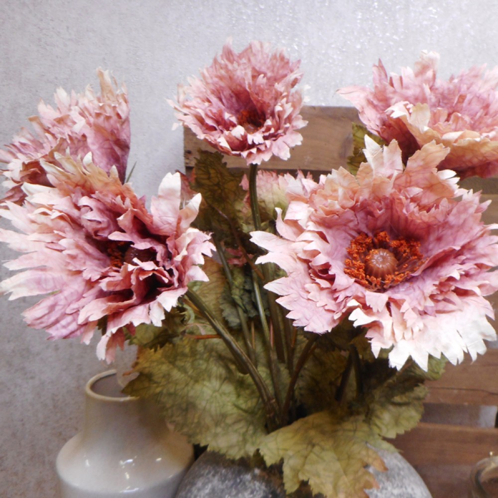 Antique Ruffled Poppy Dusky Pink 75cm Faux Dried Flowers