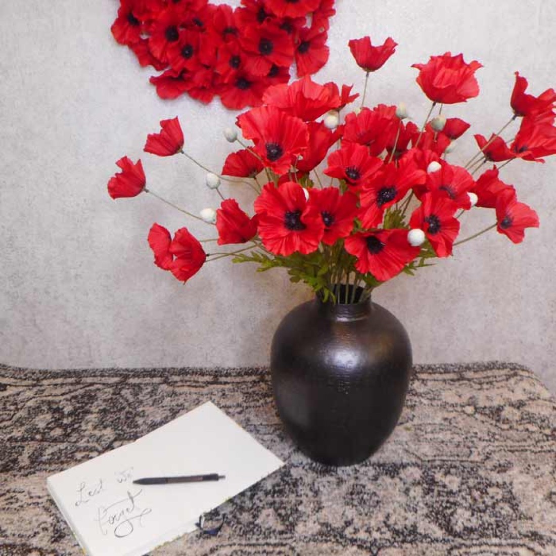 Silk Poppies Dark Red and Black 64cm Artificial Flowers