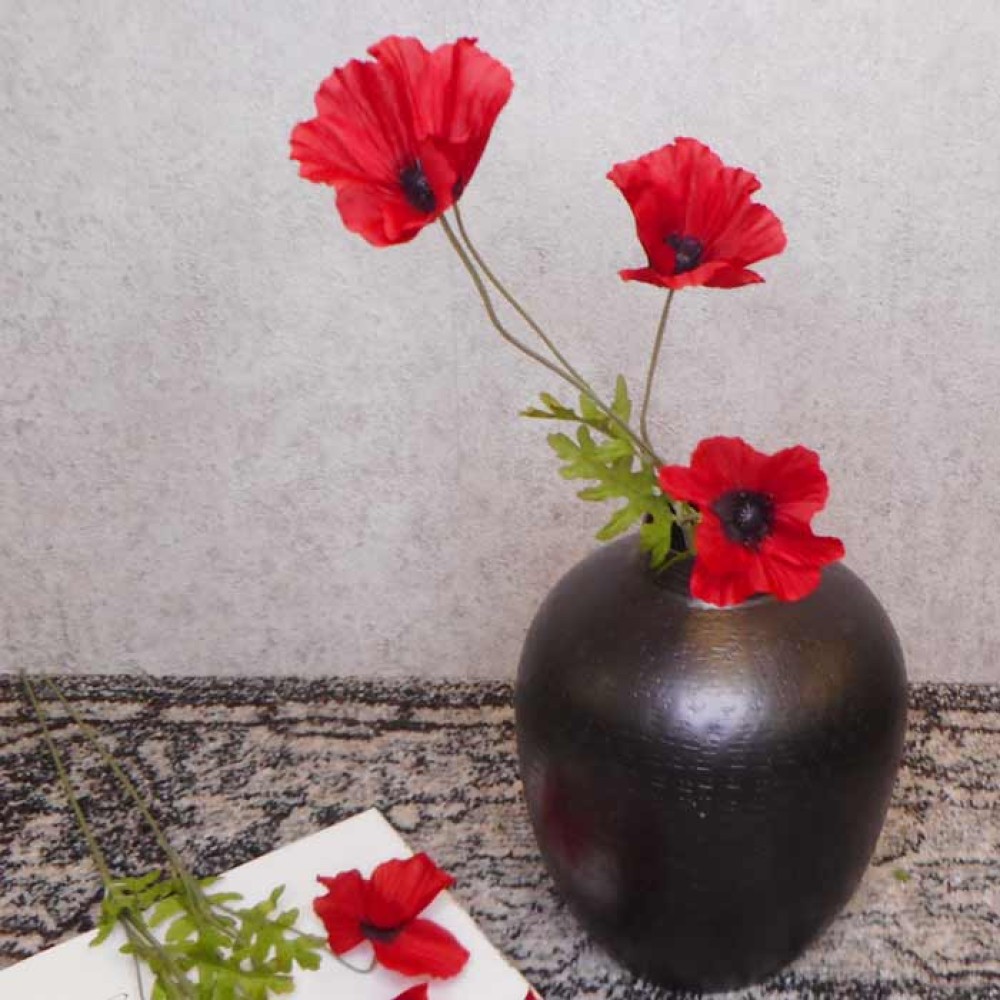 Silk Poppies Dark Red and Black 64cm Artificial Flowers