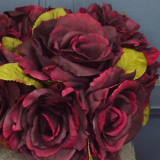 Artificial English Roses Bundle Burgundy 24cm - R486 N2