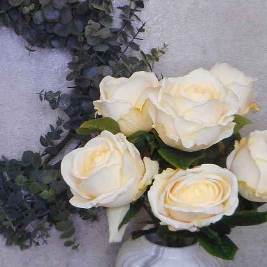 Lemon Peach Artificial Roses Bouquet x 7 54cm - R581 R4