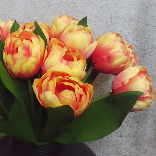 Artificial Bicolour Tulips Bouquet Yellow Orange 40cm - T006 Q3