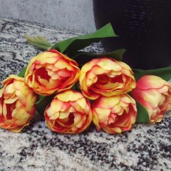 Artificial Bicolour Tulips Bouquet Yellow Orange 40cm - T006 Q3
