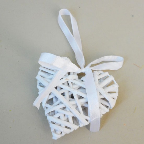 White Wicker Heart 10cm Heart Decorations